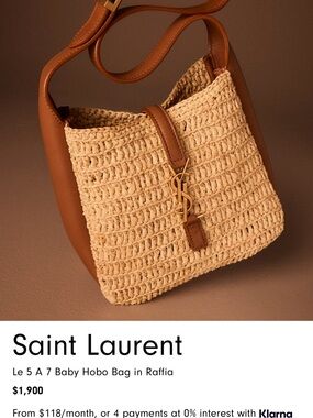 Saint Laurent Raffia Baby Hobo in Beige with Brown Leather Trim